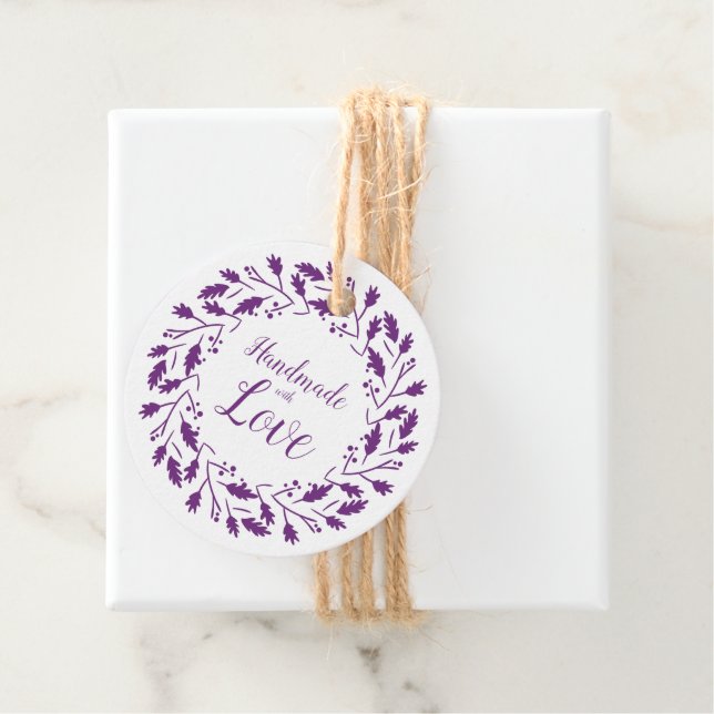 Handmade with Love Quote Design in Purple Geschenkanhänger (Beispiel)