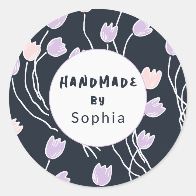 Handmade With Love Sketchy Floral Midnight Garden Runder Aufkleber (Vorderseite)