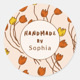Handmade With Love Sketchy Floral | Retro Palette Runder Aufkleber