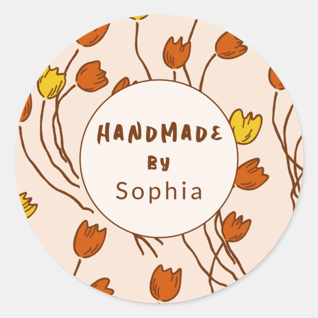 Handmade With Love Sketchy Floral | Retro Palette Runder Aufkleber (Vorderseite)