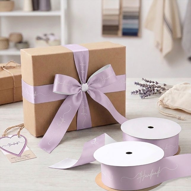 Handmade With Love Small Business Packaging Satin Satinband (Handmade With Love Small Business Packaging Satin Pastel Purple Ribbon)