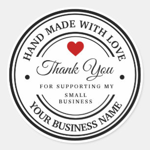 handmade with love thank you runder aufkleber