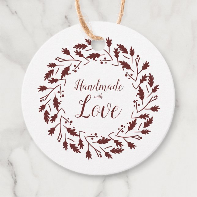 Handmade With Love Wreath Quote In Brown Geschenkanhänger (Vorderseite)