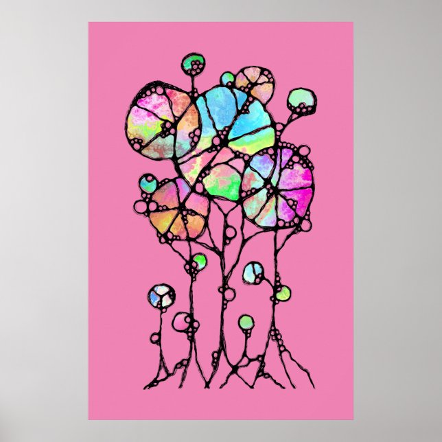 Handmalerei - Abstrakte Baumgruppe 3 Poster (Vorne)