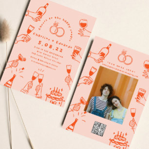 Handmalerei Retro Moderne Hochzeit Einladung