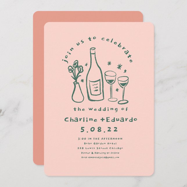 Handmalerei Retro Moderne Hochzeit Einladung (Von Creator hochgeladen)