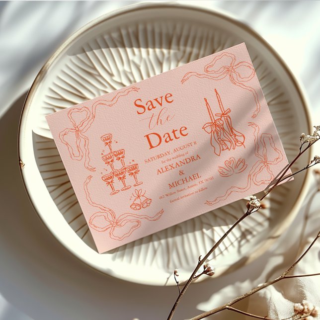 Handmalerei Retro Moderne Hochzeit Save The Date (Von Creator hochgeladen)