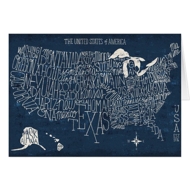 Handmit buchstaben gekennzeichnete Blau USA-Karte (Vorderseite (Horizontal))