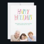 Handmit buchstaben gekennzeichnete glückliche feiertagskarte<br><div class="desc">Eine festliche Feiertags-Fotokarte,  die ein helles und ein heiter kennzeichnet,  Hand beschriftete Gefühl "der glücklichen Feiertage",  zusammen mit Ihrem kundenspezifischen Foto und personalisierten Feiertagsmitteilung.</div>