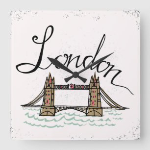 Handmit buchstaben gekennzeichnete London-Brücke Quadratische Wanduhr