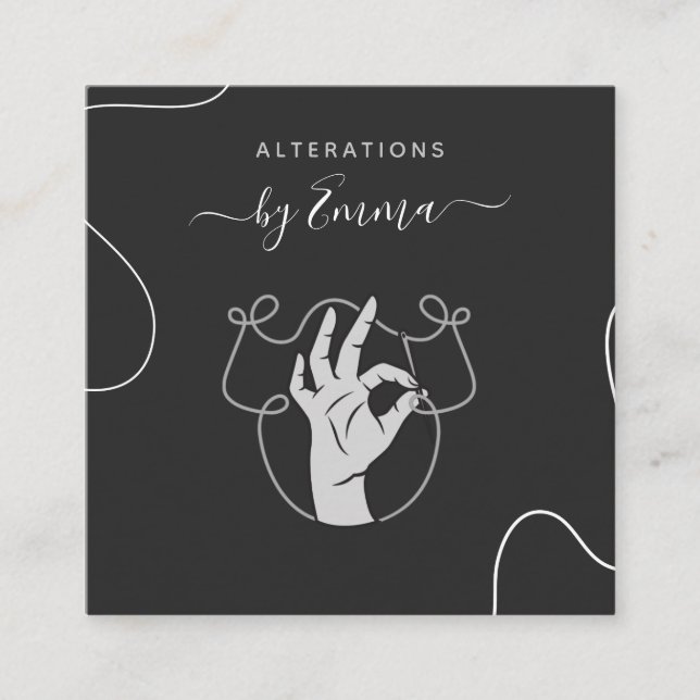Handnadel und Thread-Logo Seamstress Maßgrau Quadratische Visitenkarte (Vorderseite)