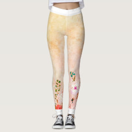 HANDPAINIERTE BLUME DRUCKTE LEGGINGS IN GELB