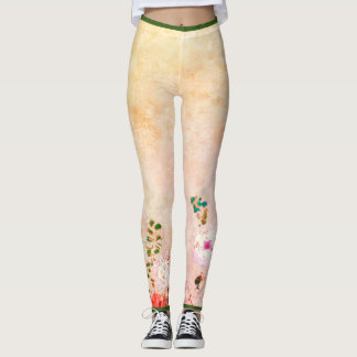 HANDPAINIERTE BLUME DRUCKTE LEGGINGS IN GELB