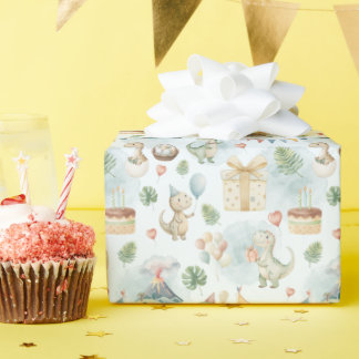 HandPainted Birthday Dinos Wrapping Paper Roll Geschenkpapier