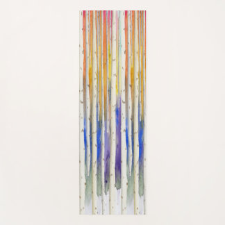 Handpainted rainbow sunset birch watercolor forest yogamatte