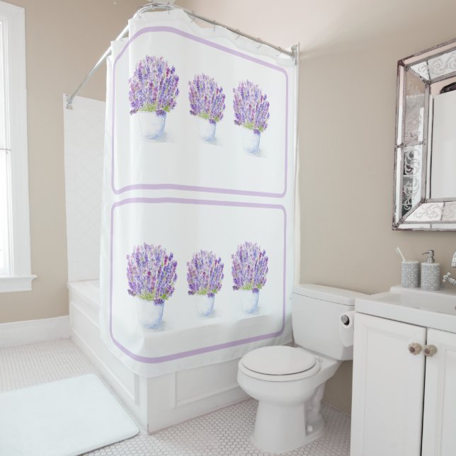 Handpainted Watercolor Lavender Floral  Duschvorhang (Beispiel)