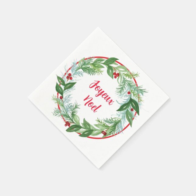 Handpainted Watercolor Xmas Holiday Wreath Noel Serviette (Ecke)