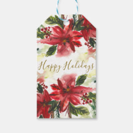 Handpainted Watercolour Poinsettas Geschenkanhänger