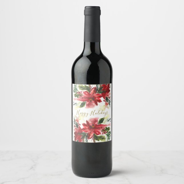 Handpainted Watercolour Poinsettas Weinetikett (Vorderseite)