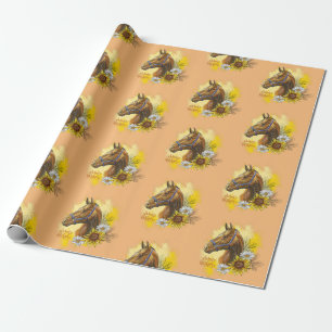 Handpferd mit Pflanze und Blume Geschenkpapier