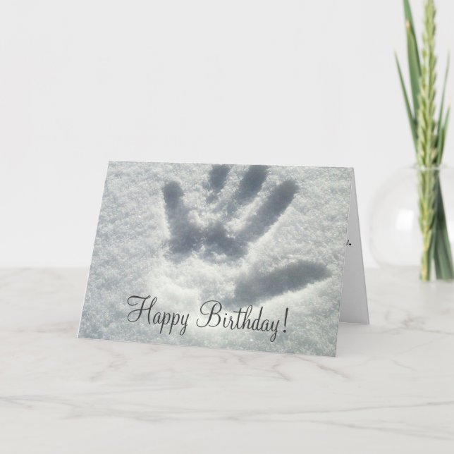 Handprint im Schnee; Alles Gute zum Geburtstag Karte (Vorderseite)