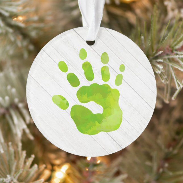 Handprint Kids Grüne Handname Jahr Holly Keepake Ornament (Baum)