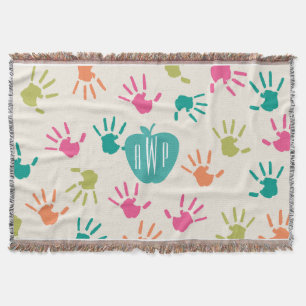 Handprints und Türkis-Apple-Monogramm-Lehrer Decke