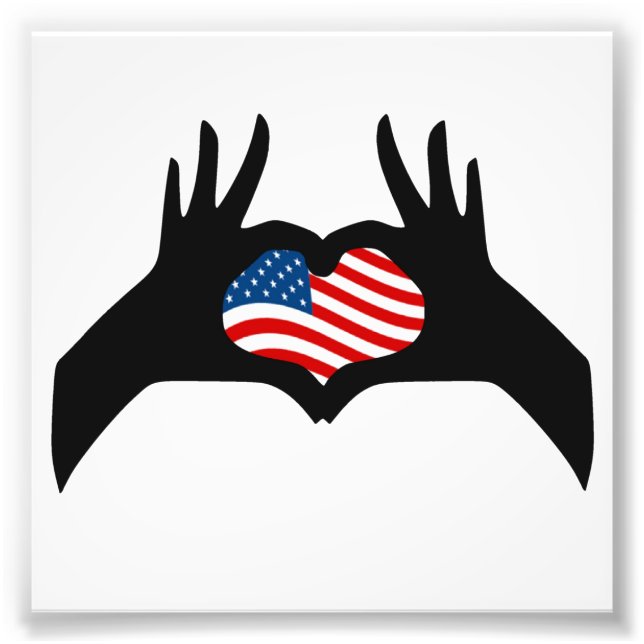 Hands Heart Symbol United Staaten American Flag Fotodruck (Vorne)