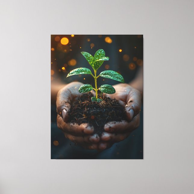 Hands Holding Seedling Growth Hope Art Leinwanddruck (Vorderseite)