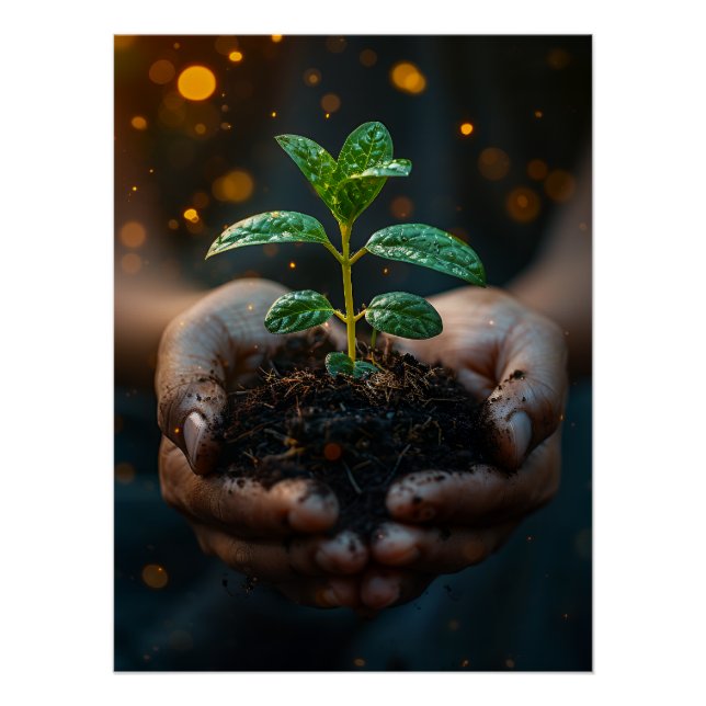 Hands Holding Seedling Growth Hope Art Poster (Vorderseite)