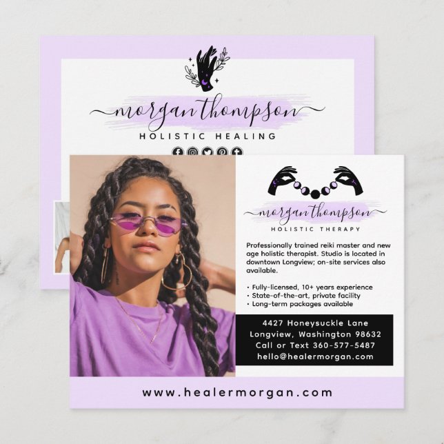 Hands & Moon Phase Massage Reiki Logo Marketing Postkarte (Vorne/Hinten)