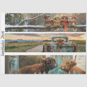 Handsägen für deoupage Whimsical Farm Animals Seidenpapier