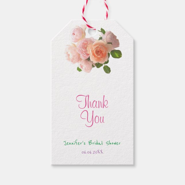 Handschrift Danke Text Moderne Aquarellfarben Rose Geschenkanhänger (Vorderseite)