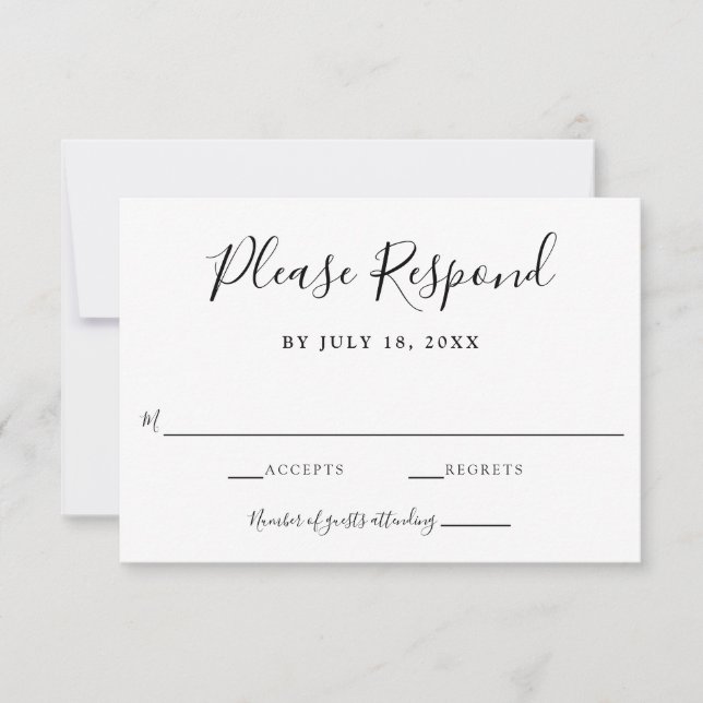 Handschrift Einfache Minimalistische Chic Sauberke RSVP Karte (Vorderseite)
