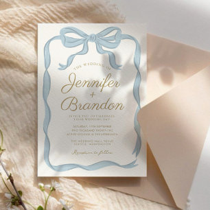 Handschrift Elegant Blau Band Gestreift Einladung