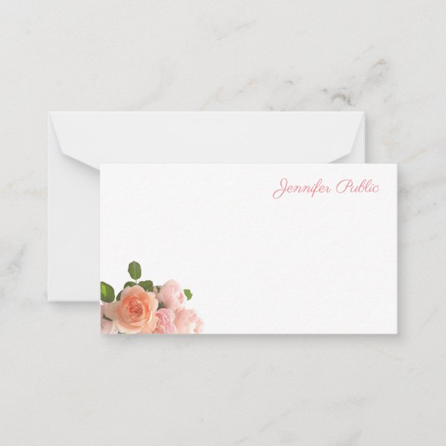 Handschrift Elegante Rose Wasserfarben Pastellfarb Mitteilungskarte (Vorderseite)