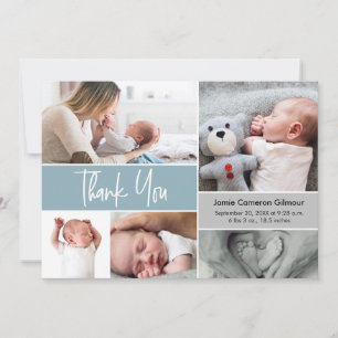 Handschrift Foto Collage Babydusche blau Dankeskarte