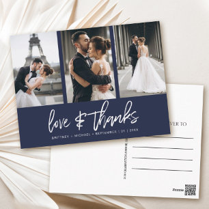 Handschrift Foto Collage Navy Blue Vielen Dank Postkarte