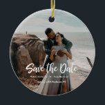 Handschrift Foto Save the Date Keramik Ornament<br><div class="desc">Vollständiges Foto-Design mit Handschrift fühlen sich Save the Date Karte perfekt,  um Ihre Freunde und Familie zu schicken.</div>