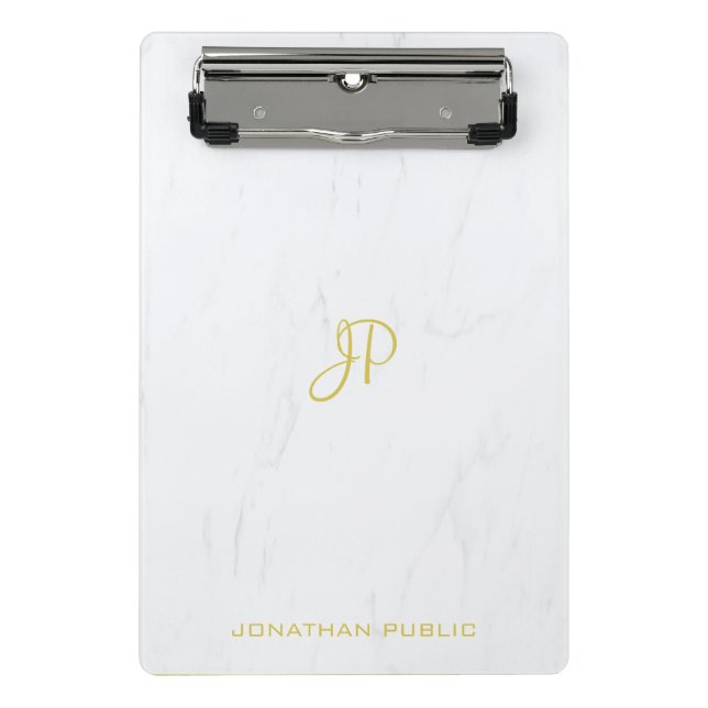 Handschrift Gold Monogram Beruflich Coole Marmor Mini Klemmbrett (Vorderseite)