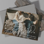 Handschrift Happy Hanukkah Foto Feiertagskarte<br><div class="desc">Handschrift glücklich Hanukkah mit Sternen</div>