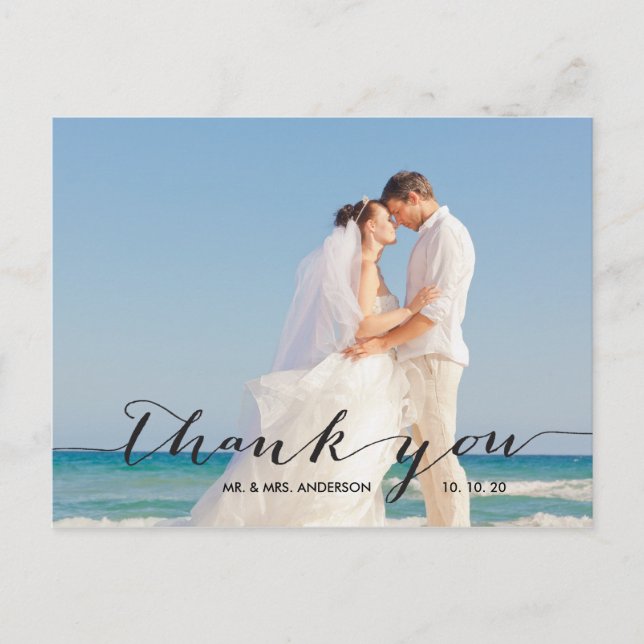 Handschrift | Hochzeit Foto Vielen Dank Postcard Postkarte (Vorderseite)
