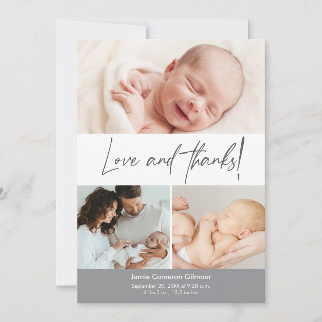 Handschrift Liebe & Dank Baby Dusche Fotos Dankeskarte (Vorderseite)