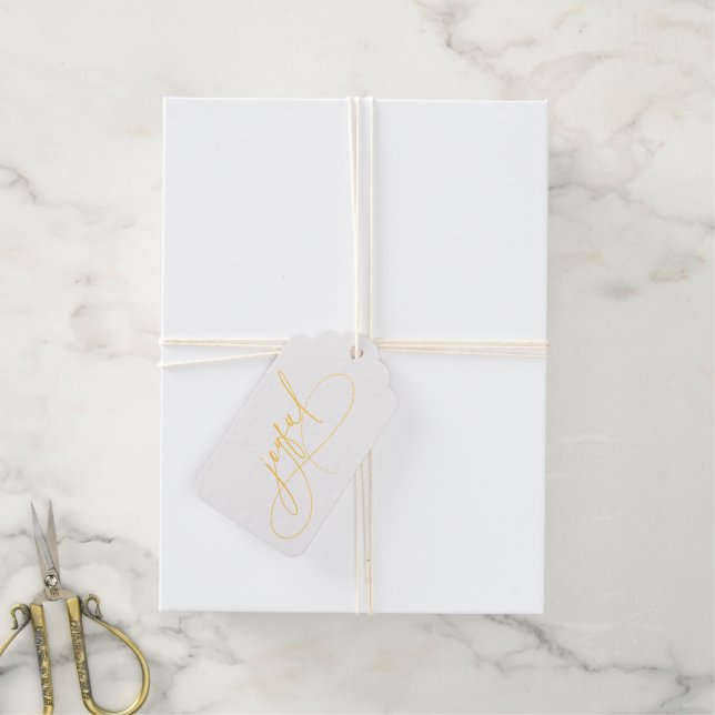 Handschrift mit Minimalistischem Weiß und Gold Geschenkanhänger (Mit Schnur)