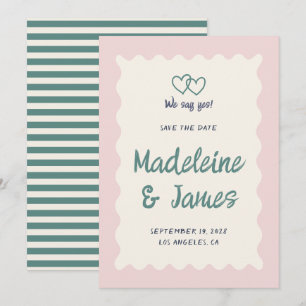 Handschrift Pastel Pink Green Retro Hochzeit Save The Date