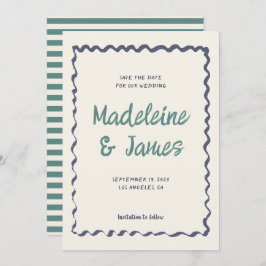 Handschrift Pastel Wavy Frame Retro Hochzeit Save The Date
