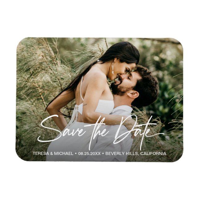 Handschrift Save the Date Verlobung Foto Magnet (Horizontal)