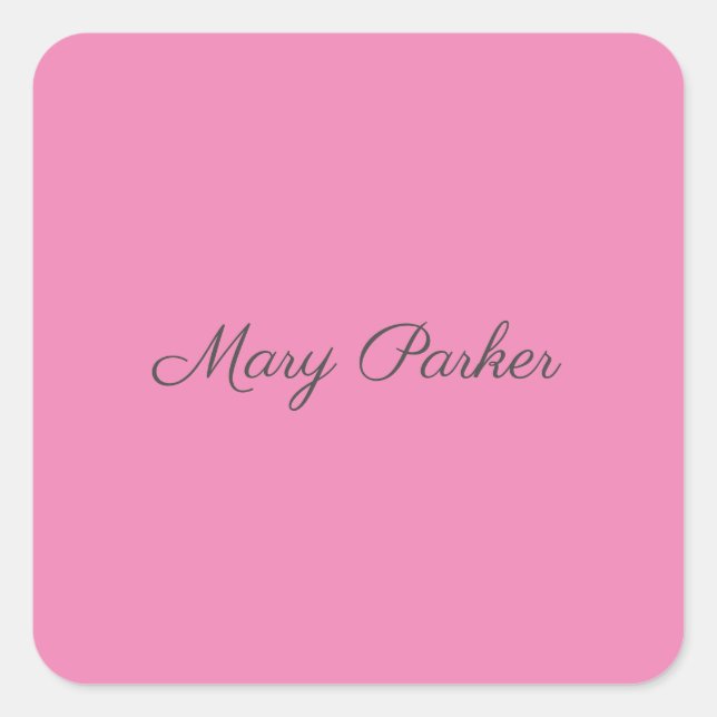Handschrift Schlicht Einfach rosa Beruflicher Name Quadratischer Aufkleber (Vorderseite)