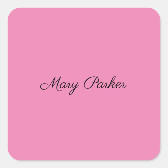 Handschrift Schlicht Einfach rosa Beruflicher Name Quadratischer Aufkleber (Vorderseite)