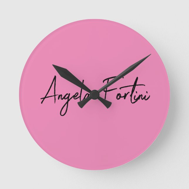 Handschrift Schlicht Einfach rosa Beruflicher Name Runde Wanduhr (Vorderseite)